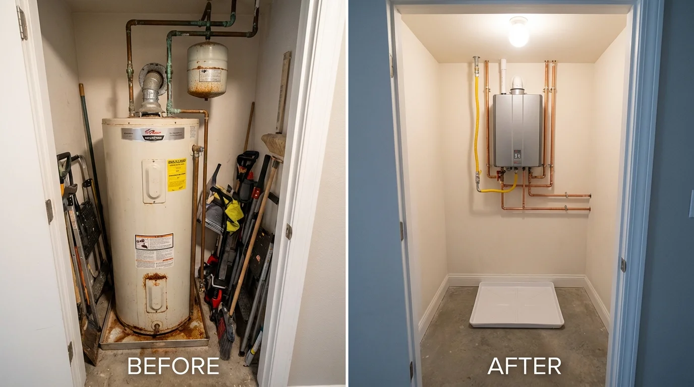 Tank water heater versus wall-mounted tankless unit comparison for Castroville, TX homeowners