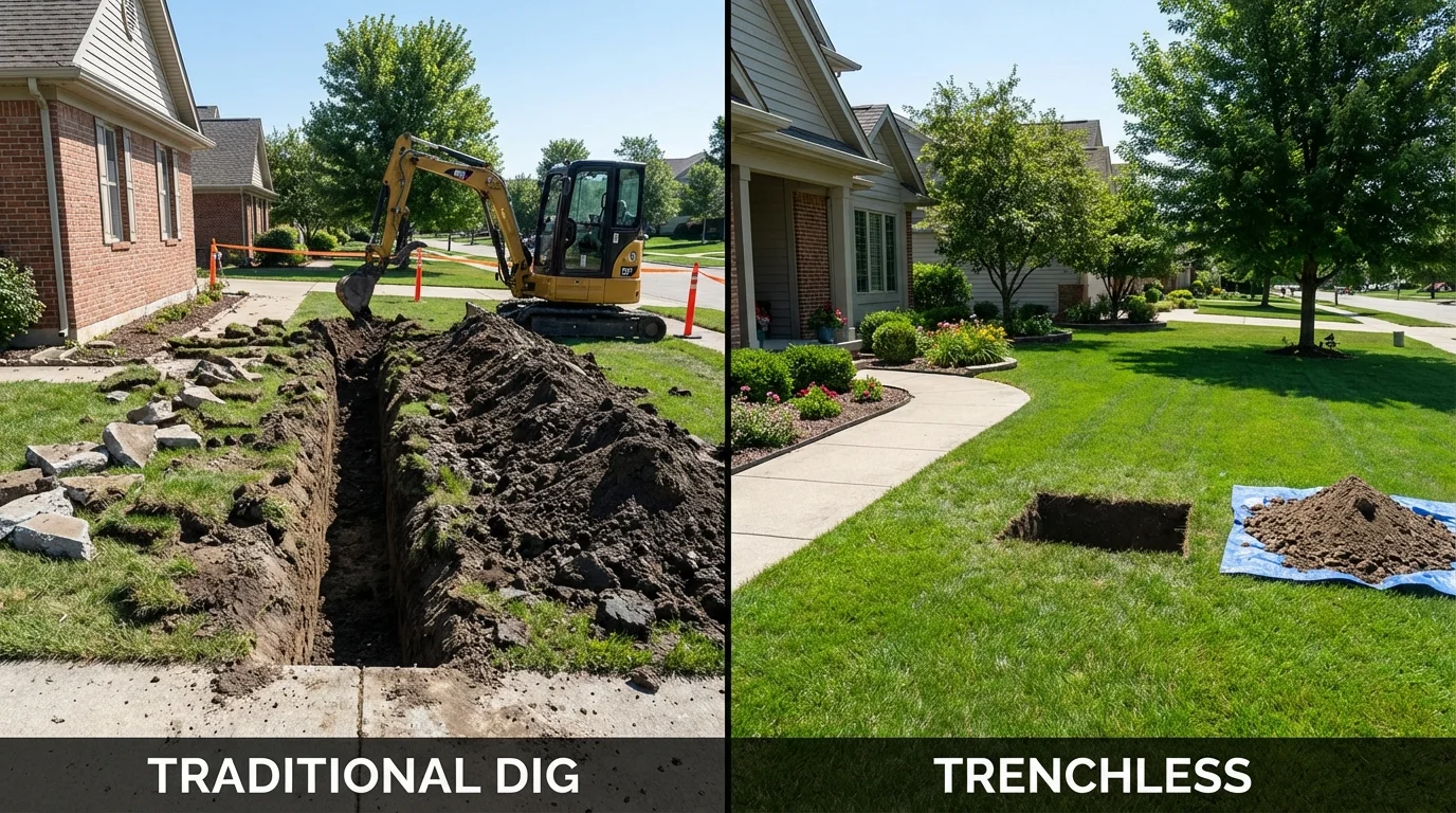 Trenchless sewer repair with minimal yard damage versus traditional excavation in Castroville, TX